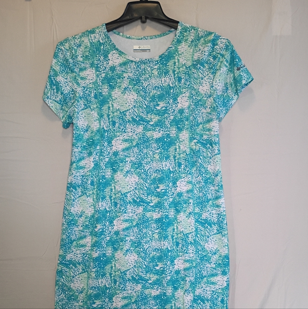 Pfg Columbia Casual Teal Print Short-Sleeve Women’s Dress Size Medium